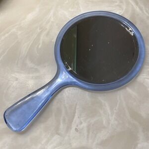 Vtg Lucite? Blue HUGHES Double Sided Hand Mirror Regular & Magnifying Not Goody